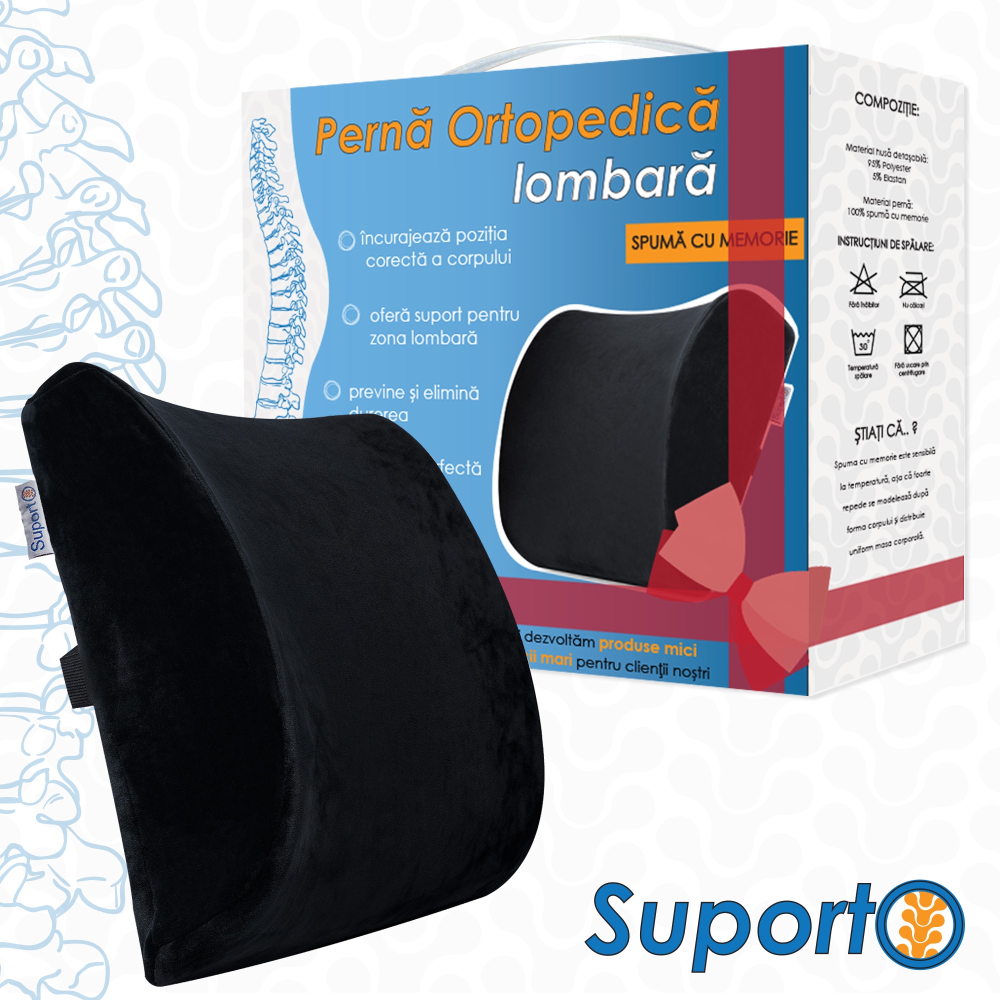 Suport lombar pentru scaun de birou sau masina